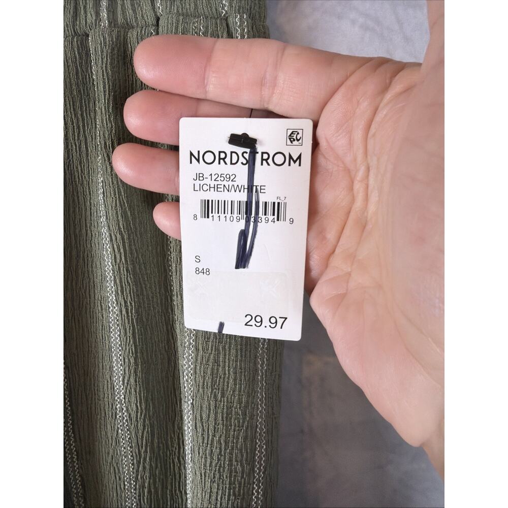 Ruby & Wren Drawstring Wide Leg Pants in Green & White Stripe Size S Nordstrom - Picture 5 of 9